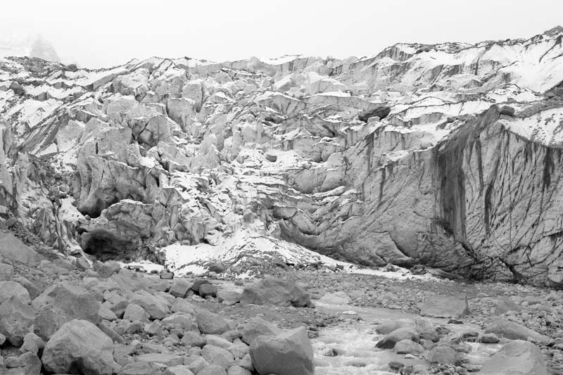 Changing shape of Gaumukh - the snout  of Gangotri glacier in Uttarkashi district, Uttarakhand. Deforestation is one of the pathways causing global warming, which further leads to accelerated  glacial melt in the mountains